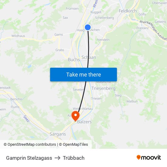 Gamprin Stelzagass to Trübbach map
