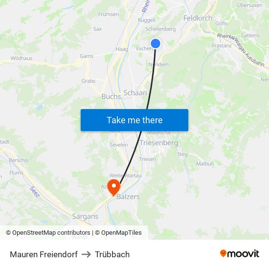 Mauren Freiendorf to Trübbach map