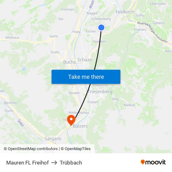 Mauren FL Freihof to Trübbach map