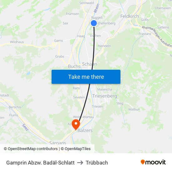 Gamprin Abzw. Badäl-Schlatt to Trübbach map