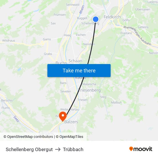 Schellenberg Obergut to Trübbach map