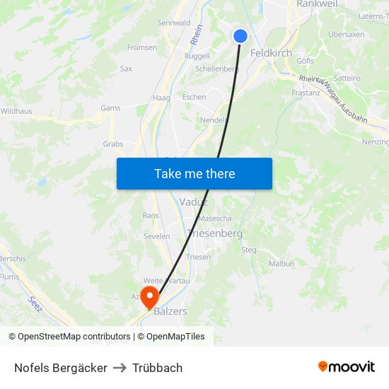Nofels Bergäcker to Trübbach map