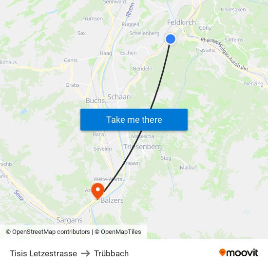 Tisis Letzestrasse to Trübbach map