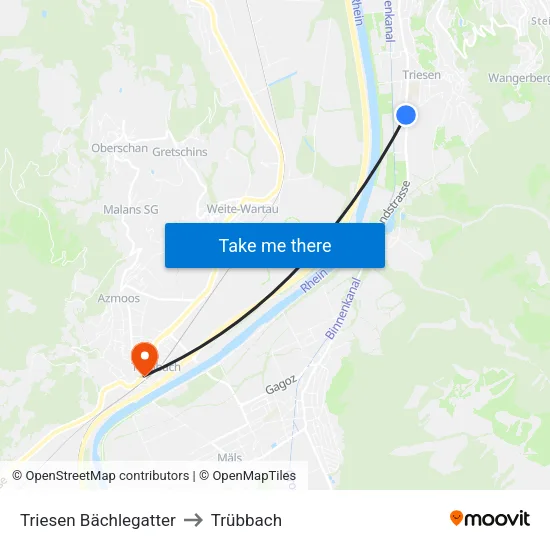 Triesen Bächlegatter to Trübbach map