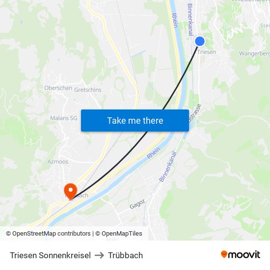 Triesen Sonnenkreisel to Trübbach map