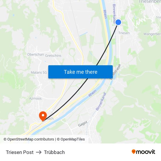 Triesen Post to Trübbach map