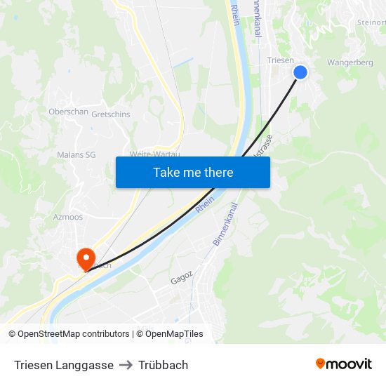 Triesen Langgasse to Trübbach map