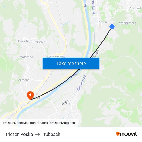 Triesen Poska to Trübbach map