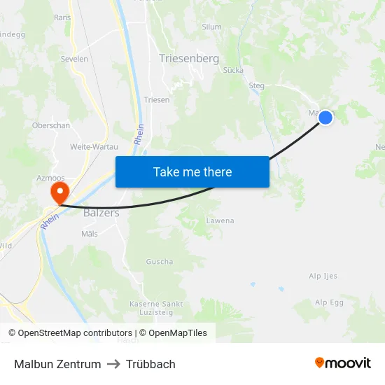 Malbun Zentrum to Trübbach map