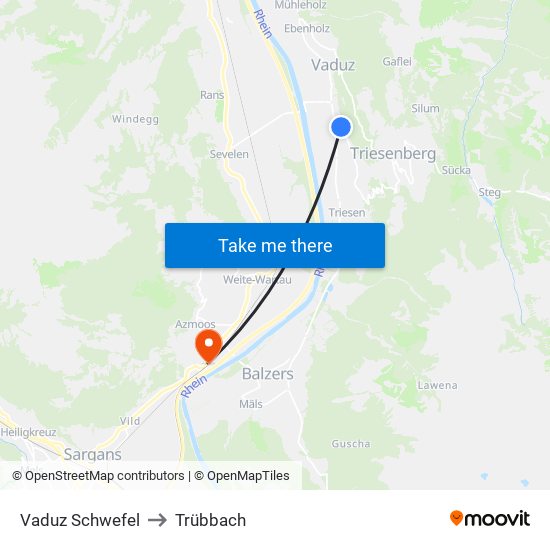 Vaduz Schwefel to Trübbach map