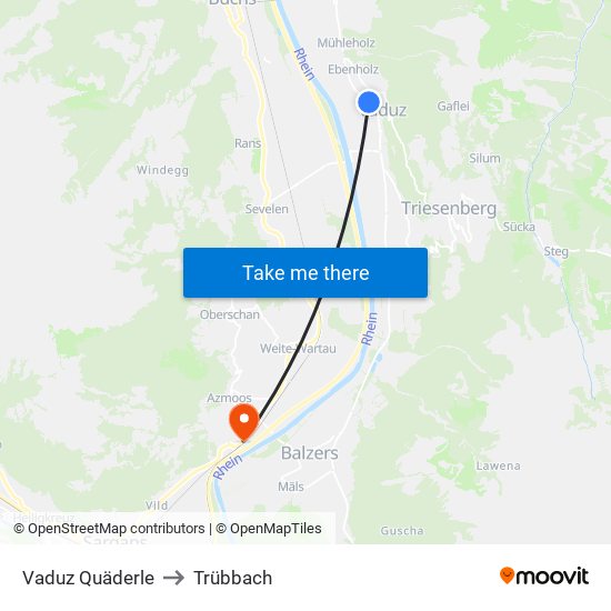 Vaduz Quäderle to Trübbach map