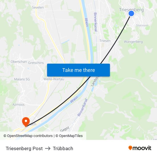 Triesenberg Post to Trübbach map