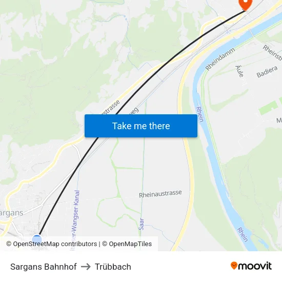 Sargans Bahnhof to Trübbach map