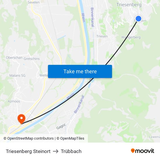 Triesenberg Steinort to Trübbach map