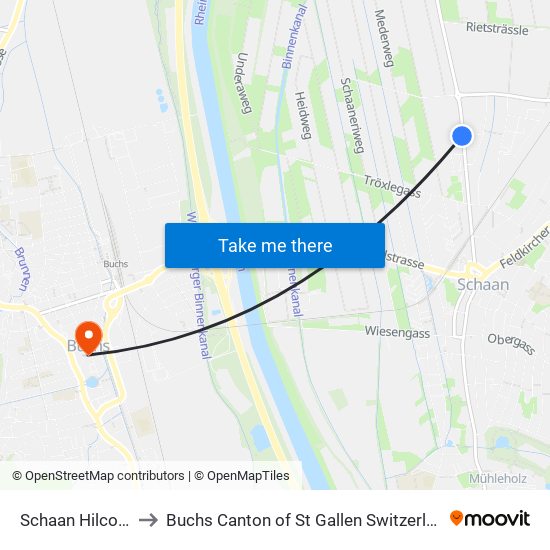 Schaan Hilcona to Buchs Canton of St Gallen Switzerland map