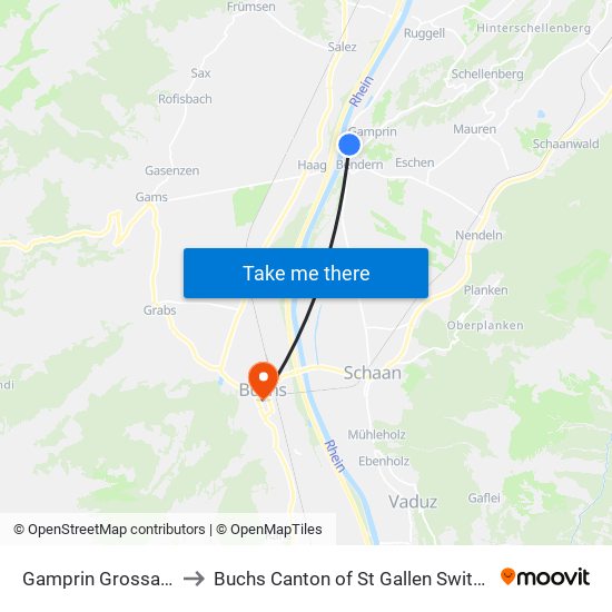 Gamprin Grossabünt to Buchs Canton of St Gallen Switzerland map