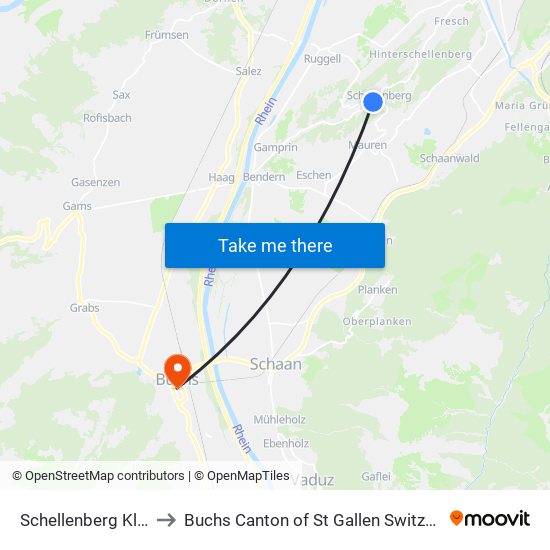 Schellenberg Klenn to Buchs Canton of St Gallen Switzerland map