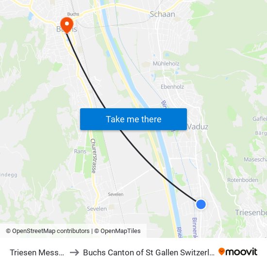 Triesen Messina to Buchs Canton of St Gallen Switzerland map