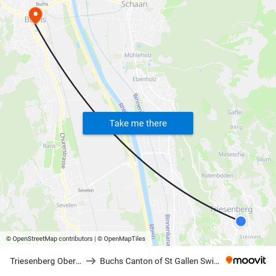 Triesenberg Obergufer to Buchs Canton of St Gallen Switzerland map