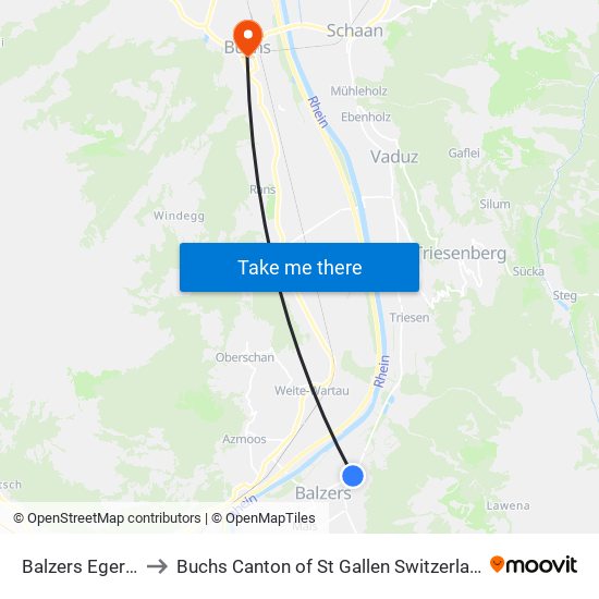 Balzers Egerta to Buchs Canton of St Gallen Switzerland map