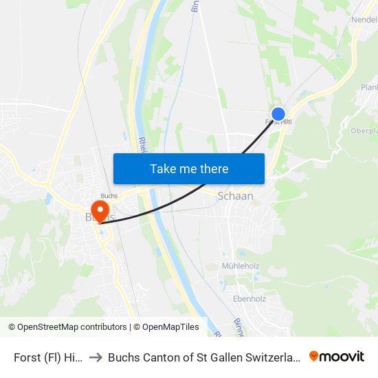 Forst (Fl) Hilti to Buchs Canton of St Gallen Switzerland map