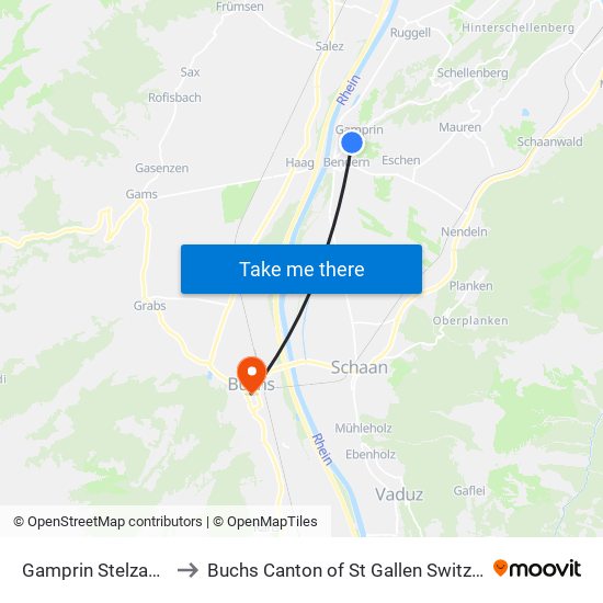 Gamprin Stelzagass to Buchs Canton of St Gallen Switzerland map