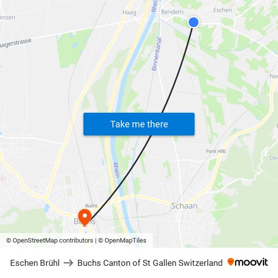 Eschen Brühl to Buchs Canton of St Gallen Switzerland map