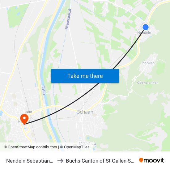 Nendeln Sebastianstrasse to Buchs Canton of St Gallen Switzerland map