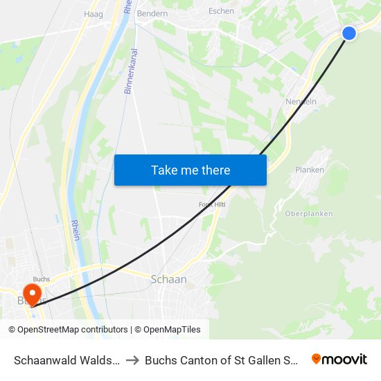 Schaanwald Waldstrasse to Buchs Canton of St Gallen Switzerland map