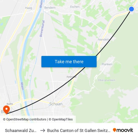 Schaanwald Zuschg to Buchs Canton of St Gallen Switzerland map