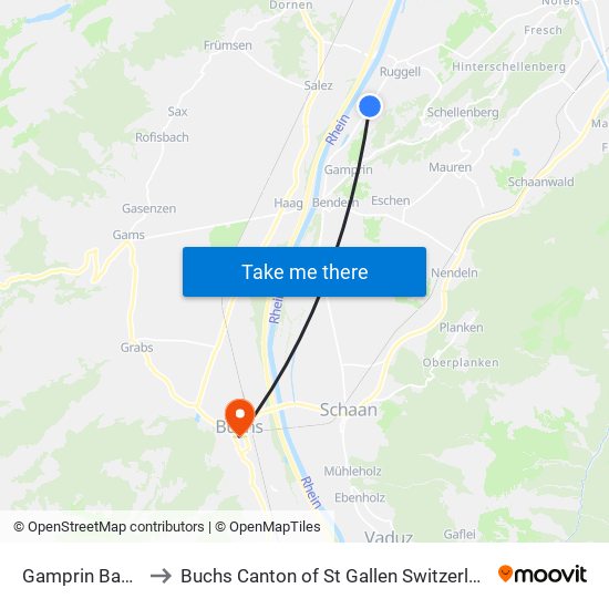 Gamprin Badäl to Buchs Canton of St Gallen Switzerland map