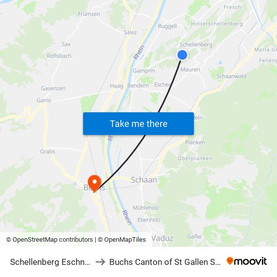 Schellenberg Eschner Rütte to Buchs Canton of St Gallen Switzerland map