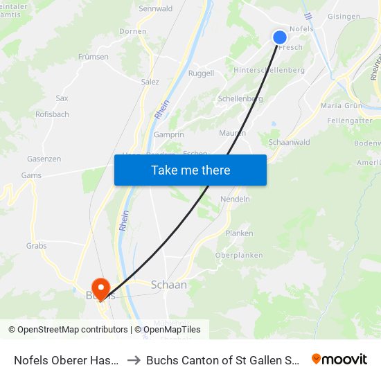 Nofels Oberer Hasenbach to Buchs Canton of St Gallen Switzerland map