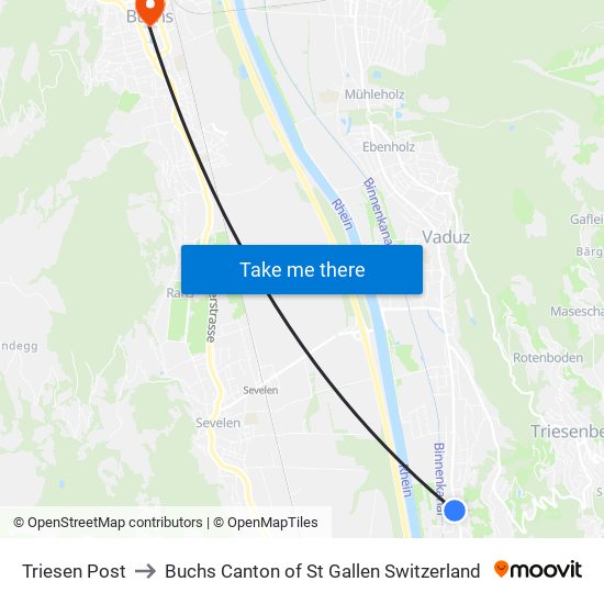 Triesen Post to Buchs Canton of St Gallen Switzerland map