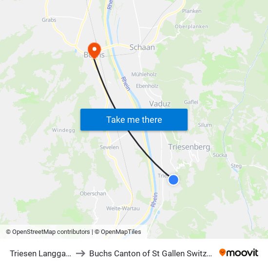 Triesen Langgasse to Buchs Canton of St Gallen Switzerland map