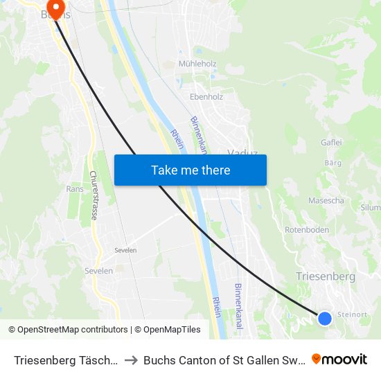 Triesenberg Täscherloch to Buchs Canton of St Gallen Switzerland map