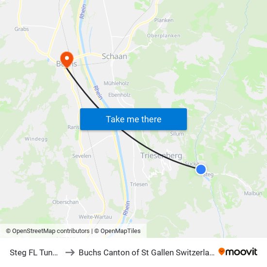 Steg FL Tunnel to Buchs Canton of St Gallen Switzerland map