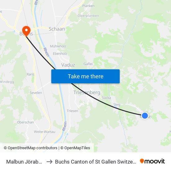 Malbun Jöraboda to Buchs Canton of St Gallen Switzerland map