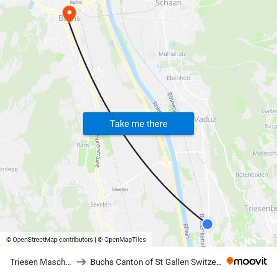 Triesen Maschlina to Buchs Canton of St Gallen Switzerland map