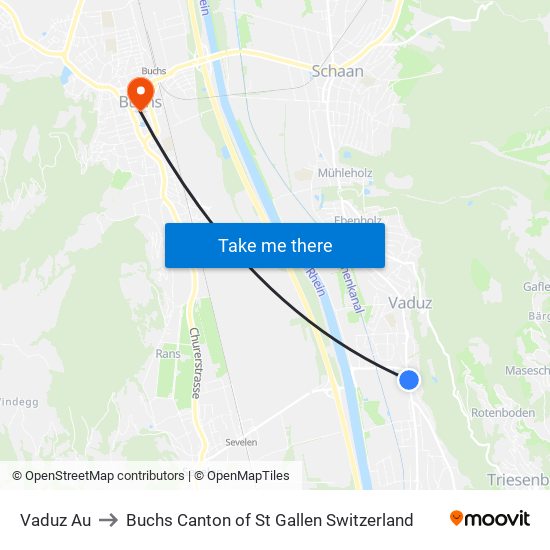 Vaduz Au to Buchs Canton of St Gallen Switzerland map
