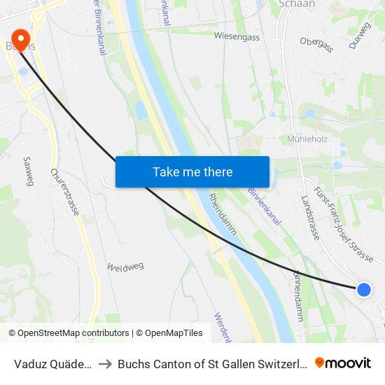 Vaduz Quäderle to Buchs Canton of St Gallen Switzerland map