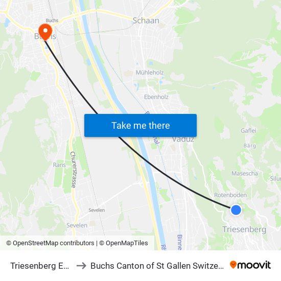 Triesenberg Egga to Buchs Canton of St Gallen Switzerland map