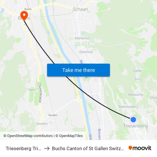 Triesenberg Tristel to Buchs Canton of St Gallen Switzerland map