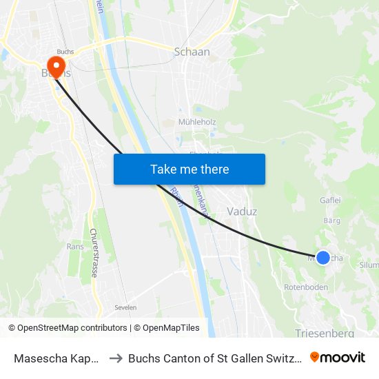 Masescha Kappelle to Buchs Canton of St Gallen Switzerland map