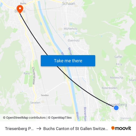 Triesenberg Post to Buchs Canton of St Gallen Switzerland map