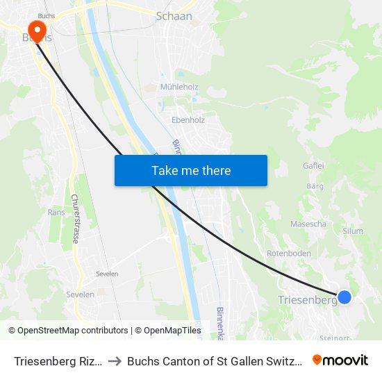 Triesenberg Rizlina to Buchs Canton of St Gallen Switzerland map