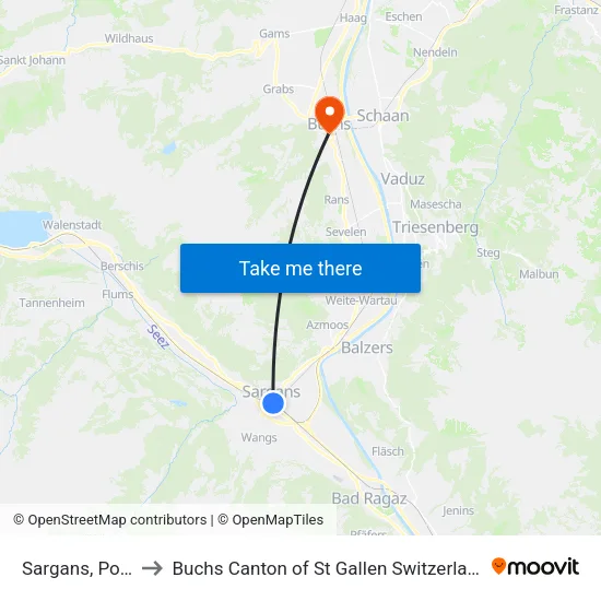 Sargans, Post to Buchs Canton of St Gallen Switzerland map
