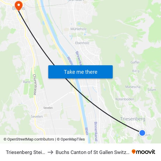 Triesenberg Steinort to Buchs Canton of St Gallen Switzerland map