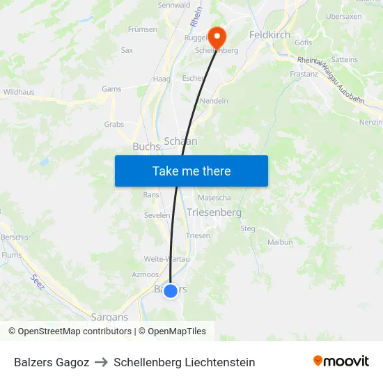 Balzers Gagoz to Schellenberg Liechtenstein map
