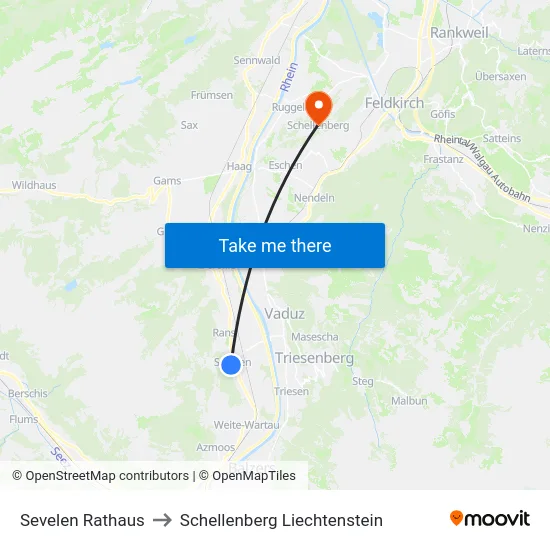 Sevelen Rathaus to Schellenberg Liechtenstein map